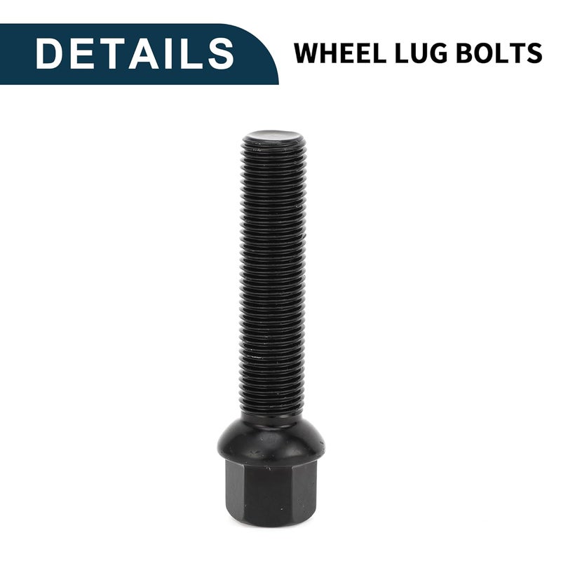 TUCKBOLD M14x1.5mm Ball Seat Wheel Lug Bolt for Volkswagen 19mm Hex 60mm Shank Length Sturdy | Extended Bolts Black 10 Pcs - Image 4